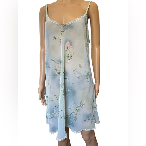 Secret Treasures Vintage Y2K Blue Green Fairy Ethereal Dreamy Floral Sip Dress - Picture 1 of 7